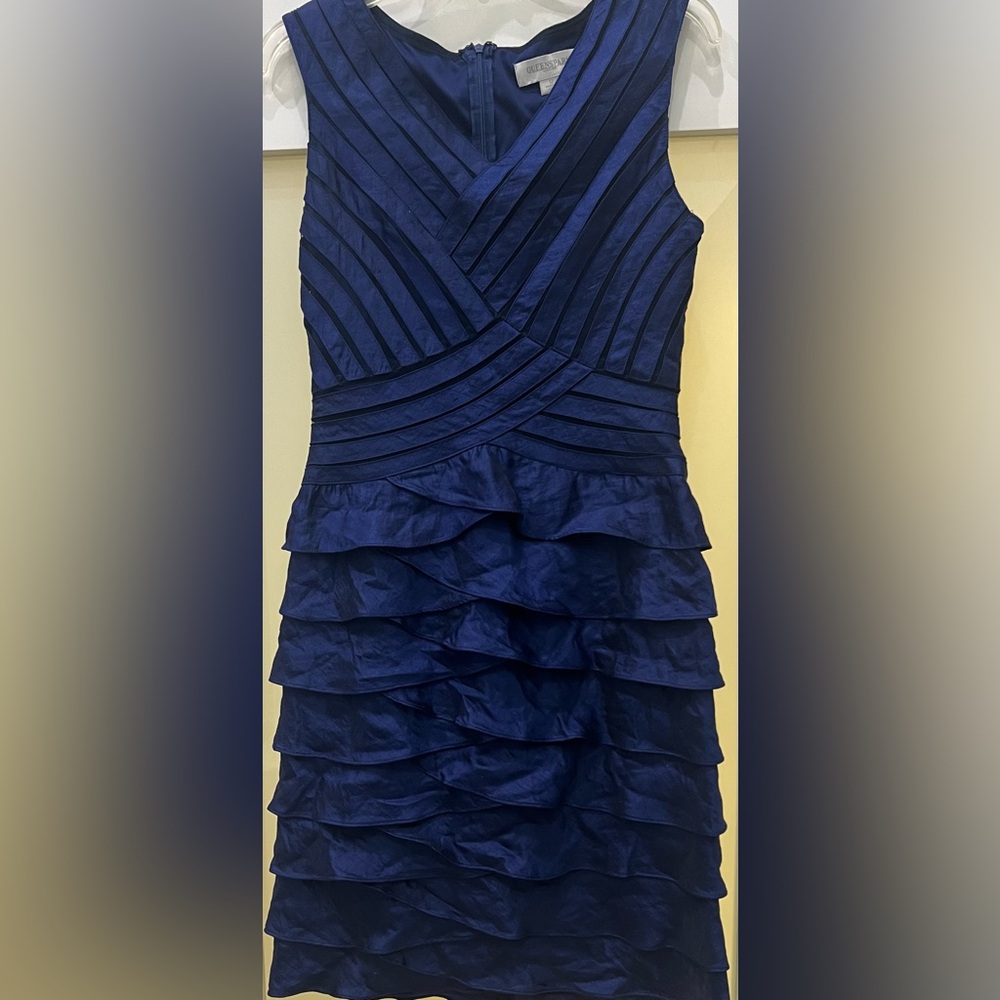 QUEENSPARK Elegant Navy Blue Tiered Ruffled Dress Size 12
